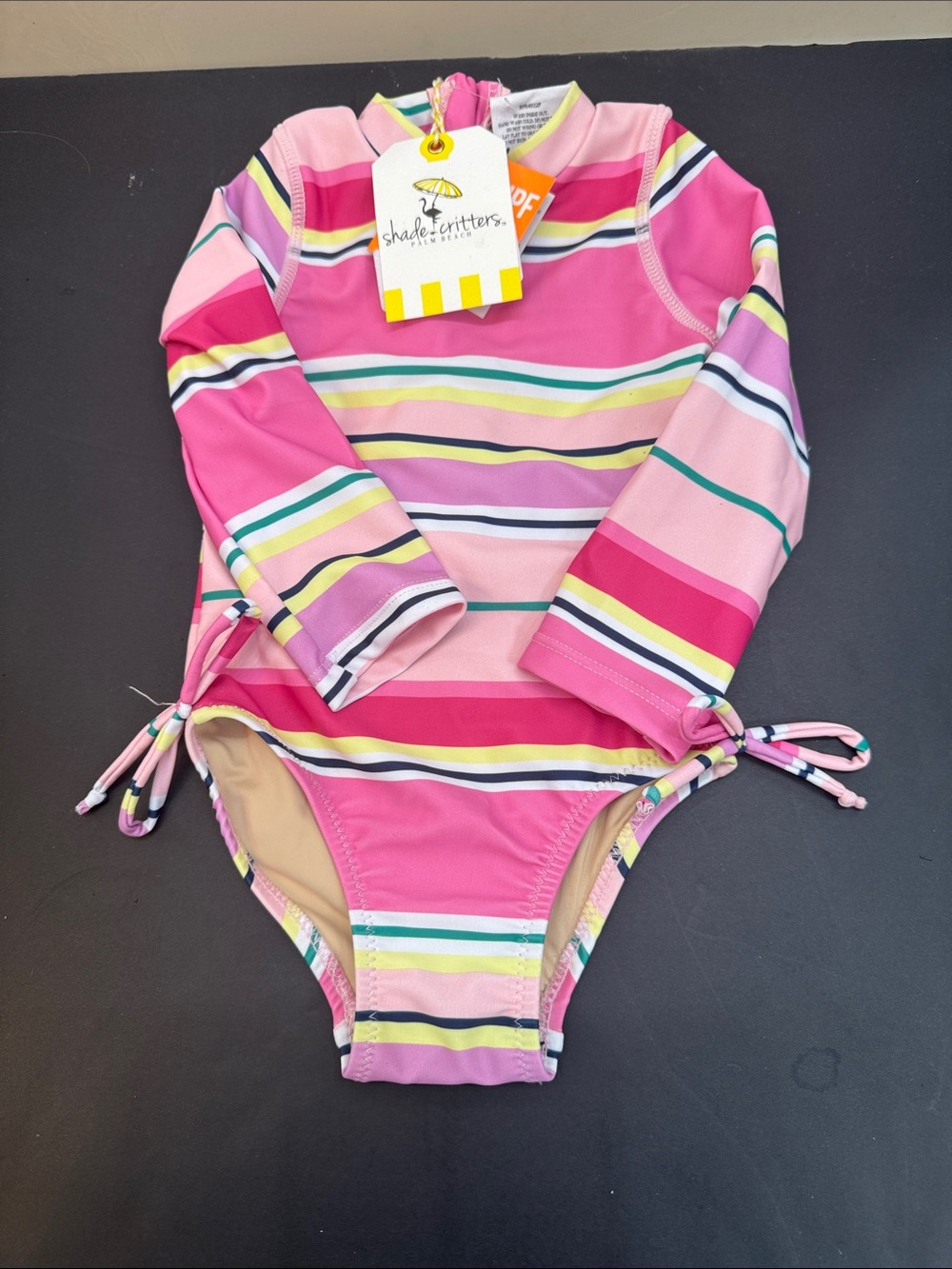 Shade Critters Girls' Pink Stripe Long-Sleeve One-Piece Swimsuit